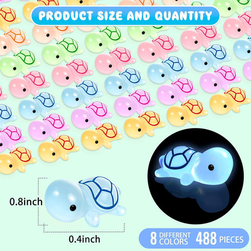 SYWHXY 488PCS (8 Luminous Mini Resin Turtles Miniature Turtles Animals Glow in The Dark Tiny Turtle Figurines to Hide