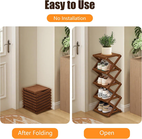 Closet, 3 YYW Shoe Rack, Foldable Bamboo Shoes Shelf, Freestanding Shoe Storage Organiser for Entryway, Bedroom