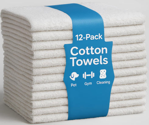 JMR White Bath Towels Bulk Pack of 12 (22x44) - 100% Cotton