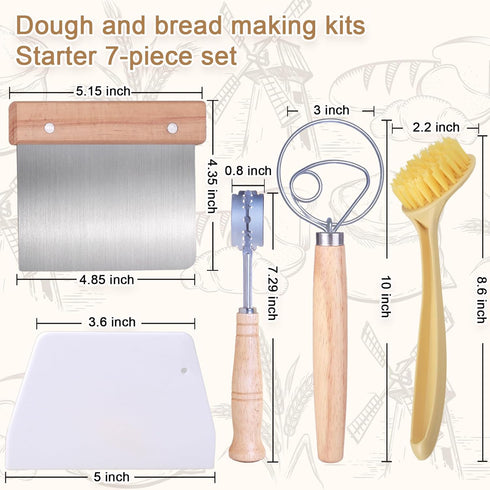 Bread Making Tools Set of 7, Includes Round Baking Mat, Oval Baking Mat, Sourdough Whisk, Bread Lame, Perfect Gift for