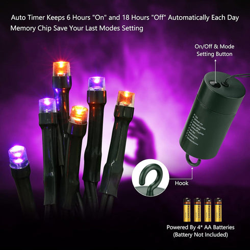 67 200 8 Flacchi Orange Purple Halloween Lights, ft LED Battery Operated String Lights Waterproof Modes & Auto Timer