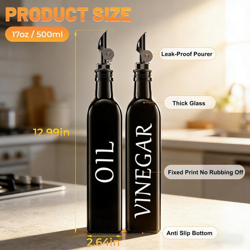 EJGIEGSO Set 2, 17oz/500ml Oil and Vinegar Dispenser of Extra Thick Glass Oil & Vinegar Cruet with Stainless Steel