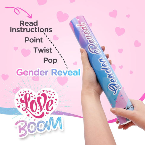 12Inches 4Pcs 4 Pack Gender Reveal Confetti Cannon - Biodegradable Powder & Heart Shaped Confetti Poppers - Pink