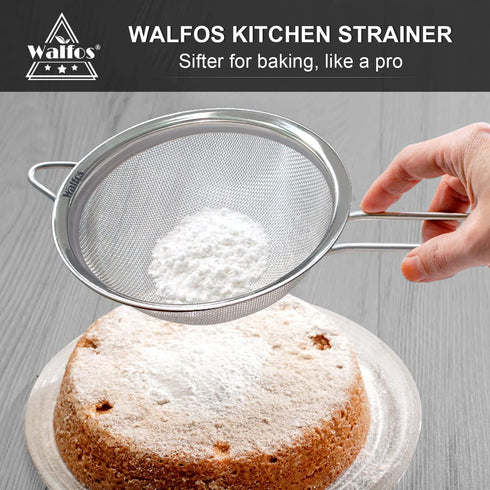 Walfos 6.3 Inch Fine Mesh Strainer, Premium Stainless Steel Sieve for Kitchen Use with Handle