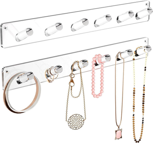 MaxGear Acrylic Necklace Holder 2 Pack, Wall Mounted Jewelry Organizer for Necklaces, Bracelets, Rings, and Bangles