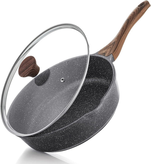 SENSARTE Nonstick Deep Frying Pan Skillet, 11-inch Saute Pan with Lid, Healthy Stone Cookware, Induction Compatible