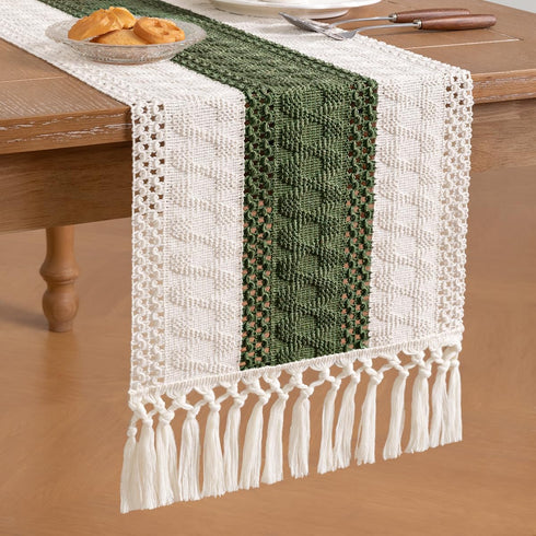Summer 12x108 inch Socomi Boho Table Runner Farmhouse Rustic Dining Kitchen Centerpiece Decor Small Macrame Woven