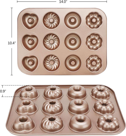 Beasea Nonstick Donut Baking Pans, 1 Pack 12 Cavity Carbon Steel Mini Donut Mold for Baking