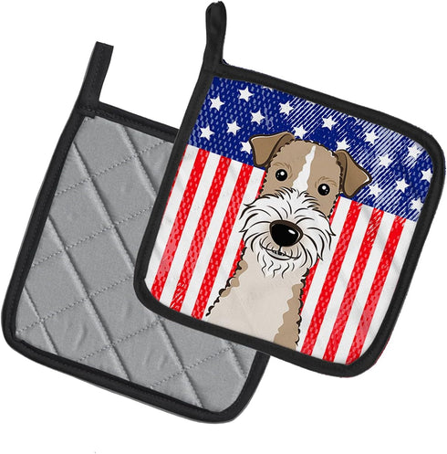 Caroline's Treasures BB2177PTHD American Flag and Wire Haired Fox Terrier Pot Holders - 7 1/2 x 7 1/2