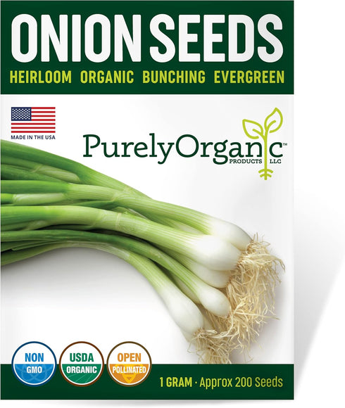 Purely Organic Products LLC Organic Onion Seeds (Bunching Evergreen) - Approx 200 Seeds - USDA Organic,