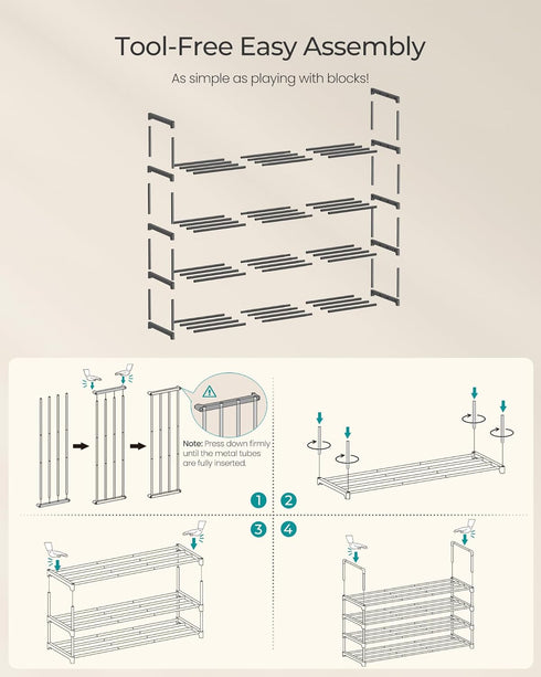 4-Tier 20-25 11.8 36.2 29.1 Inches, ULSA14BK SONGMICS Shoe Rack, Shoe Organizer, Metal Storage Shelf, Upright or Upside