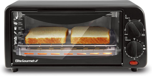 Elite Gourmet ETO236 Personal 2 Slice Toaster Oven: Includes Pan, Wire Rack, 15 Minute Timer, Black