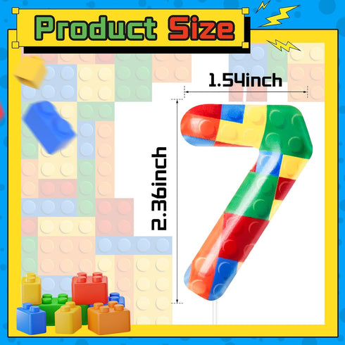 Building Block Themed Birthday Candle Number 7 - Cake Topper for Building Block Party Decoration Theme Supplies