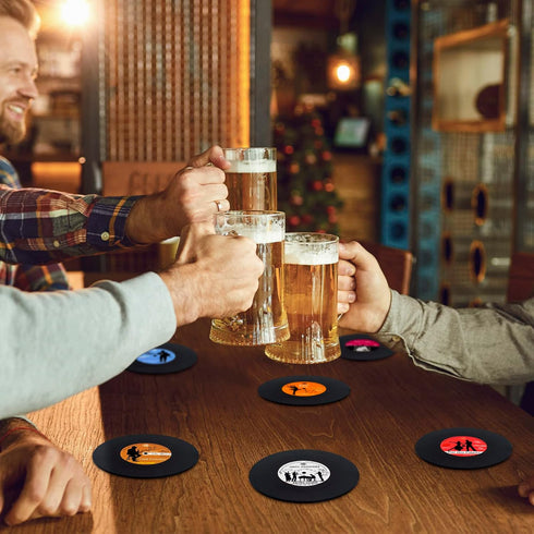 Valdivia Funny Retro Vinyl Record Coasters - 6 Pcs Music Coasters for Drinks, Bars, Party, Birthday Gifts, Home Decor