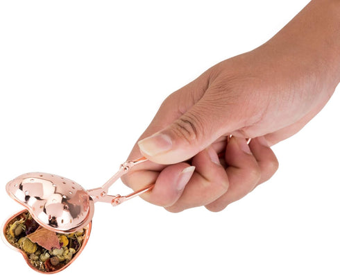 Pinky Up Heart Shaped Tea Ball, Reusable Loose Leaf Tea Infuser, Stainless Steel, Rose Gold
