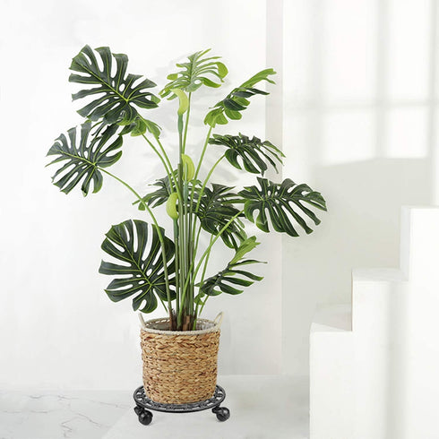 Fasmov Rose Cast Iron Plant Stand Plant Pallet Caddy Plant Pot with Heavy Duty Wheels Indoor Outdoor Planter Trolley