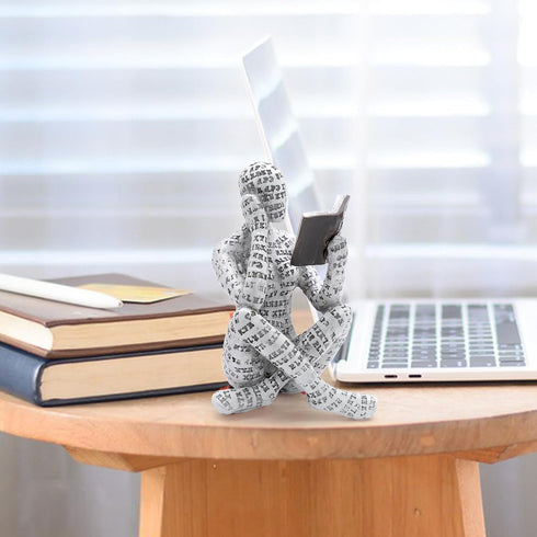 inheming Reading Figurine Bookshelf Decor, Creative Abstract Thinker Statue, Home Office Modern Shelf Desk Book