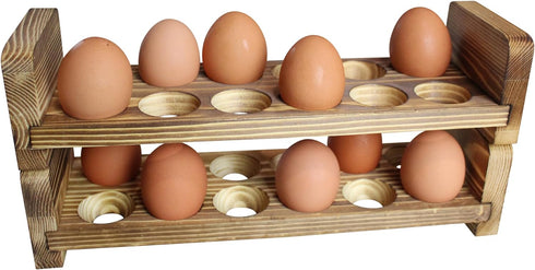 Expandable Stackable Wooden Egg Holder for 24 Eggs, Rustic Kitchen Decoration, Compact Egg Rack for Counter - Gui's
