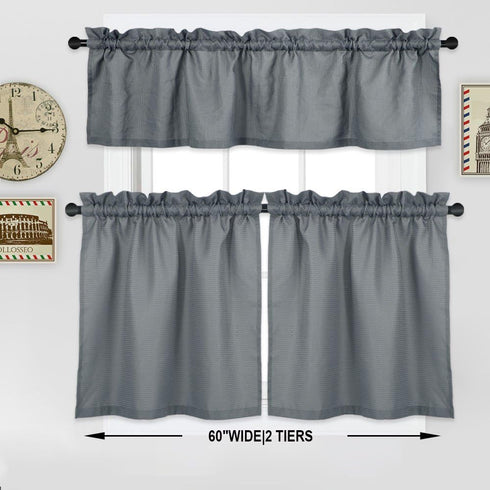 Tier Curtains, Waffle Woven Textured Kitchen Tier Curtains, Waterproof Half Window Covering, 30" x 24", Grey, Set of 2