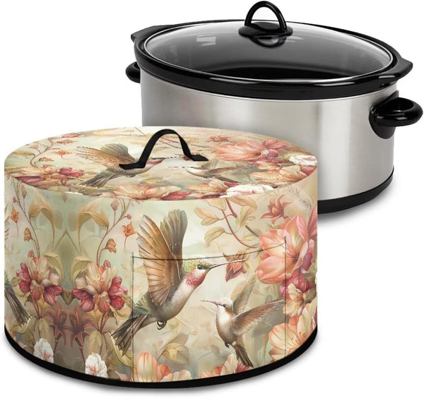 Hummingbird Flower Crock Pot Cover for 6 7 8 Quart Slow Cooker, Dust Cover to Keep Kitchen Appliances Clean