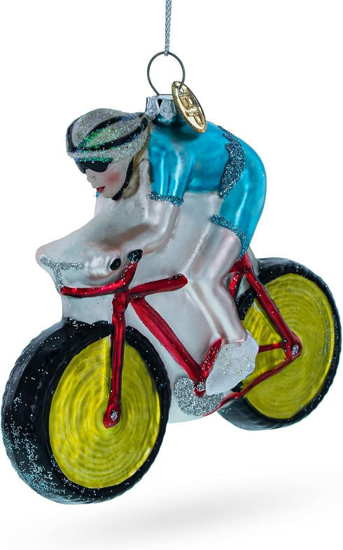 Cycling Sportsman on Bicycle - Blown Glass Christmas Ornament