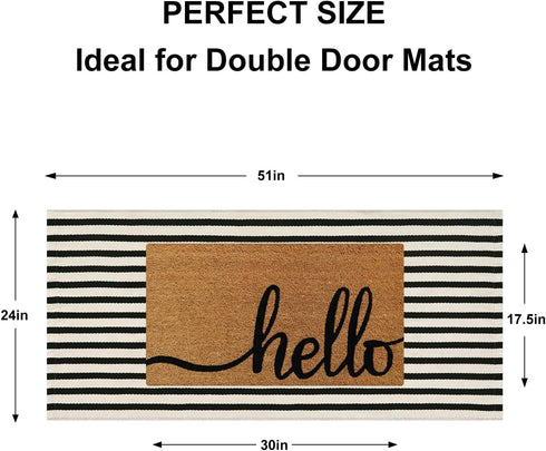 Striped Outdoor Front Door Mat 24"x51", Washable Black and White Rug Runner, Reversible Foldable Doormat