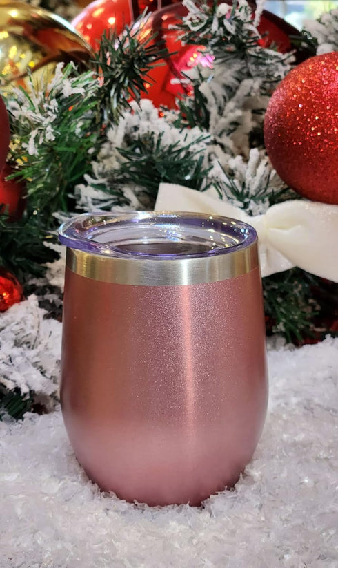 CHILLOUT LIFE 12 oz Stainless Steel Tumbler with Lid & Gift Box, Rose Gold Wine Tumbler Double Wall Insulated