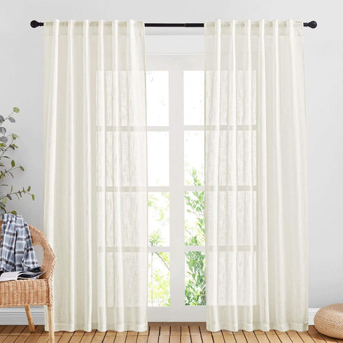 NICETOWN Linen Sheer Curtains, Rod Pocket & Back Tab Vertical Window Treatments for Living Room, Natural, W52 x L84,