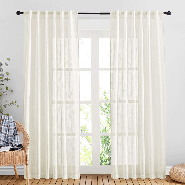 NICETOWN Linen Sheer Curtains, Rod Pocket & Back Tab Vertical Window Treatments for Living Room, Natural, W52 x L84,