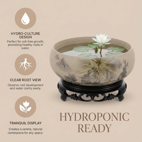 Water Lily Bowl Planter - Narcissus Bonsai Pot Ceramics Hydroponic Lotus Planter Ceramic Water Lily Pot with Stand No