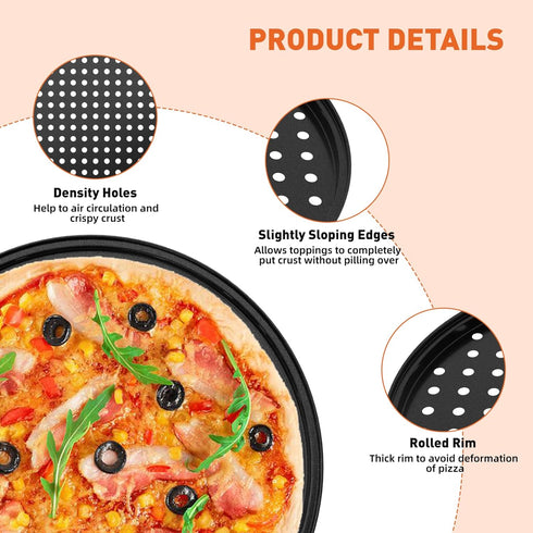 12 Inch Pizza Pan with Holes, Nonstick Round Perforated Carbon Steel Pizza Baking Pans for Home Kitchen