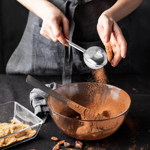 Powdered Sugar Shaker Duster, Flour Sifter for Baking, One-Handed Operation Baker's Dusting Wand Dispenser, Stainless