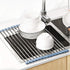 Over The Sink Dish Drying Rack - Roll Up Stainless Steel Kitchen Dish Rack, Foldable Dish Drainer, Gray