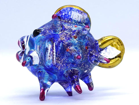 Puffer Miniature Hand Blown Glass Art Figurines, Sea Animals Collectible Gift Home Décor (Purple Blue)