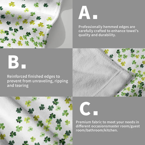 Mweet Set 2, Green Clover Shamrocks Hand Towels of Irish Lucky St. Patrick's Day Microfiber Absorbent Kitchen Bathroom