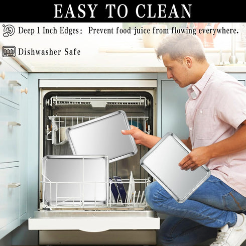 Baking Sheet Set of 2, Stainless Steel Cookie Sheet Baking Pans, Rectangle Size 16 x 12 x 1 Inch, Dishwasher Safe
