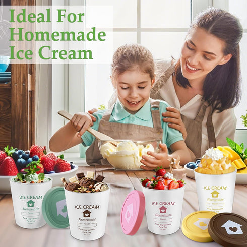 4 Pack 1 Frozen Set cyrico Ice Cream Containers with Silicone Lids for Homemade Ice Cream, Quart Each Reusable Sorbet