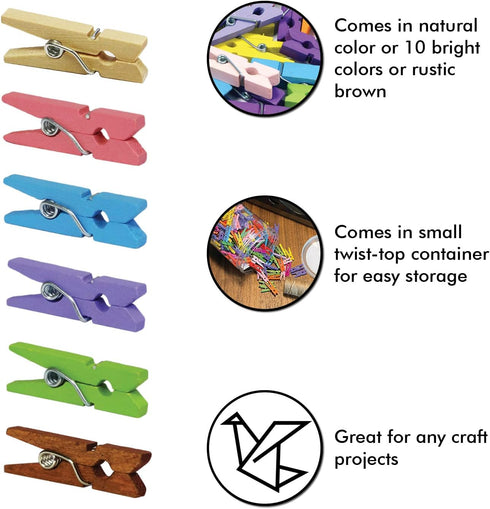 Mini Natural Wooden Clothespins with Jute Twine, 250pcs, 1 Inch Photo Paper Peg Pin Craft Clips with 66ft Natural Twine