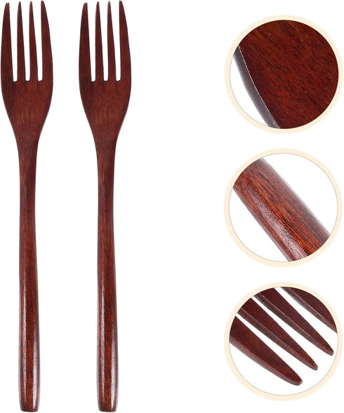 EXCEART 2 Pcs Wooden Forks: Japanese Wood Dinner Forks, Handmade Kitchen Utensil for Cooking, Stirring, Eating