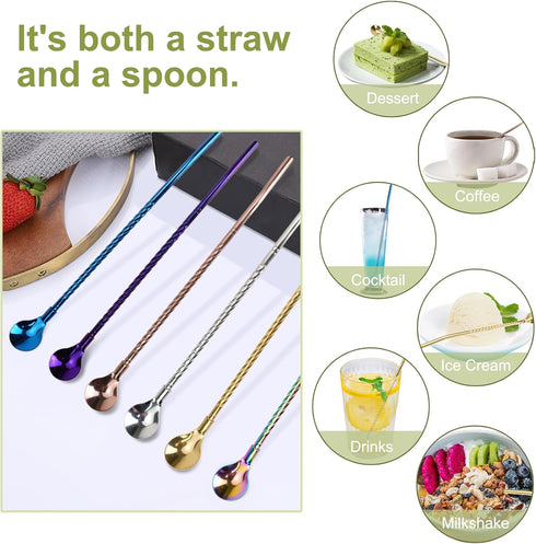 6 PCS Long Handle Spoon - 9 Inch Ice Tea Spoon, Ice Cream Spoon, Reusable Stainless Steel Straw Spoon