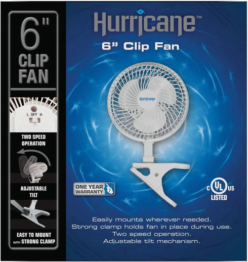 Hurricane Classic 6 Inch Clip Fan - 2 Speed Portable Mini Desk Fan with Adjustable Tilt for Home and Travel
