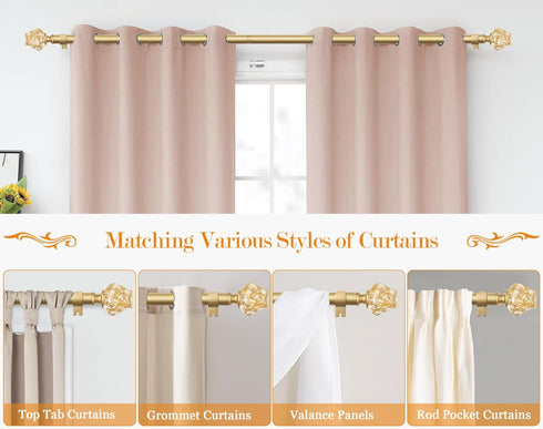 HOTOZON Heavy Duty Curtain Rod Gold, 32 to 58 Inch Decorative Single Drapery Rod with Exquisite Twisted Finials