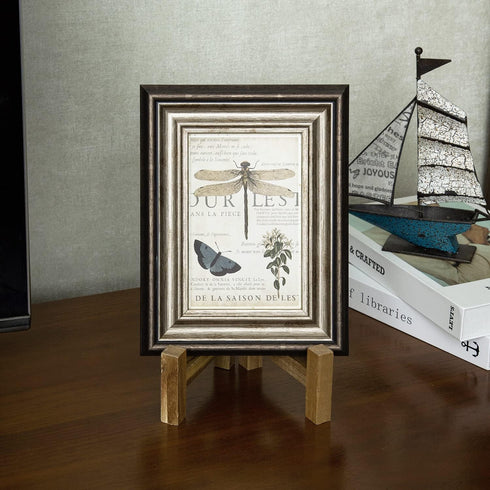 MyGift Plate Display Stand, Rustic Acacia Wood Tabletop Saucer Rack, Folding Picture Frame Holder Easel
