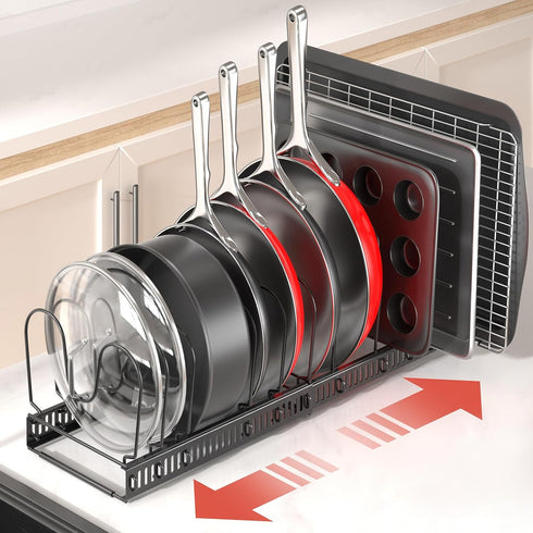 ORDORA Pots and Pans Organizer, Under Cabinet Rack with 12 Adjustable Dividers, 11.8''-22.8'' Kitchen Cabinet Organizer