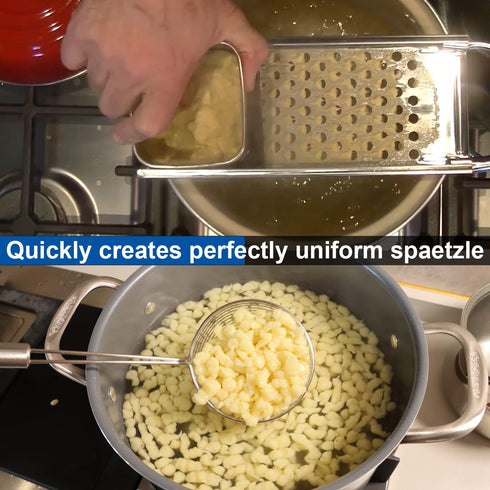 Skimmer Set Premium Grade Stainless Steel Spaetzle Maker with Comfort Grip Handle, Stainless Steel Spider Strainer