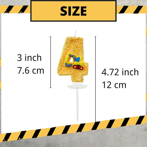 2 Construction Birthday Candles for Cake Decoration Yellow Glitter Number Candle Construction Cake Topper Construction
