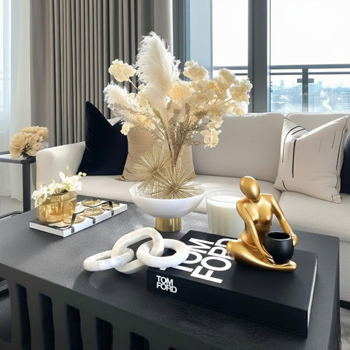 SENEA KAY Modern Abstract Statue with Removable Faux Succulents Plants Resin Figurine Home Decor Accents, Coffee Table