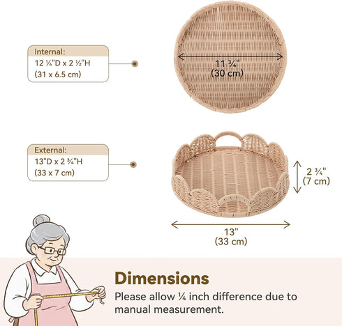 Counter, GRANNY SAYS Wicker Decorative Scalloped Trays for Home Decor, Coffee Table Trays with Handles, Woven Rattan