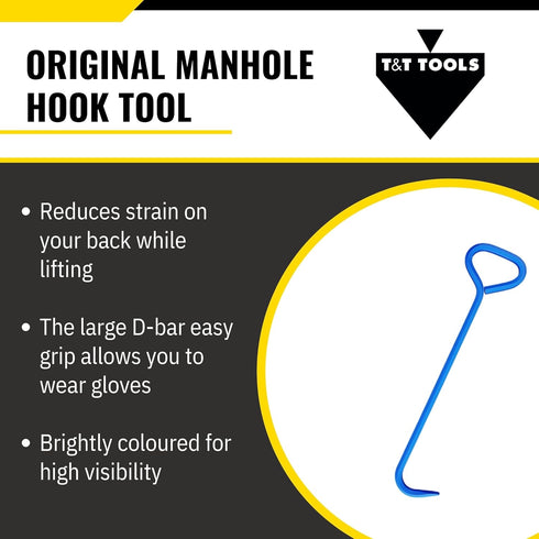 T&T Tools 30-Inch Manhole Hook Tool - Heavy Duty Single Hook for Lifting Covers - 1 Pack