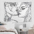 Ruibo Kissing Couple Abstract Sketch Art Wall Hanging Tapestry, Beach Throw, 59" x 51"